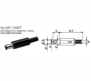 Power plug DC 4.1/7.5 mm, cable mount with info conntact DC/CX-4.1/7.5M