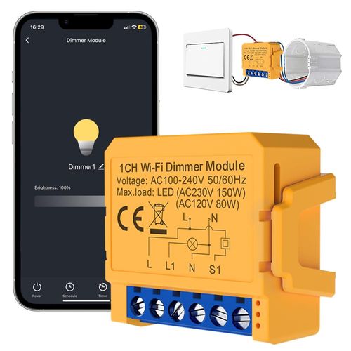 Smart Wi-Fi dimmer, TRIAC 230Vac, 150W, works with regular switch, TUYA / Smart Life DMS16-Y1 6976037361244
