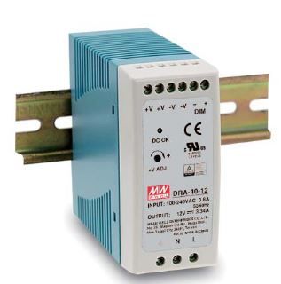 40W single output DIN rail with trimmed (3 in 1) 12V 3.34A, MEAN WELL DRA-40-12