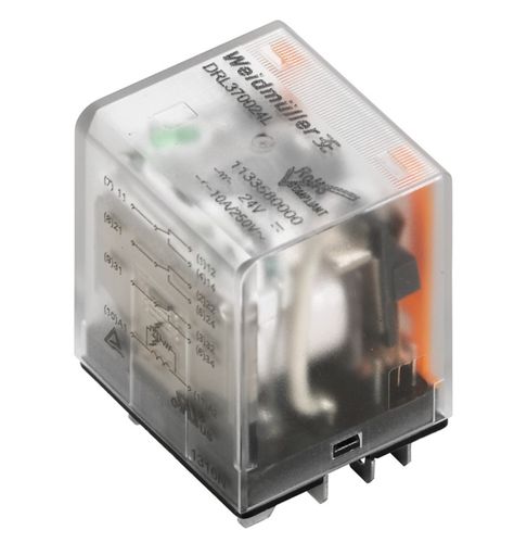 DRL173524L Power relay, 24 V AC 3CO, AgSnO, 10 A, LED, Flat blade connections (4.8 mm x 0.5 mm), Weidmuller 2765430000 4064675076766