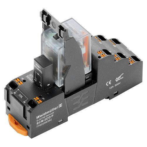 DRMKITP 24VDC 2CO LD Relay kit, 24 V DC, 2CO, AgNi flash gold-plated, 10 A, PUSH IN, LED, free-wheeling diode, Weidmuller 2576110000 4050118585865