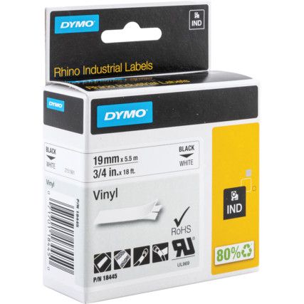 Label Tape Dymo Rhino 19mm x 5.5m (Black on White) DYMO-S0718620