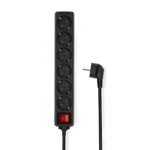 Extension Socket | Type F (CEE 7/7) | 6-Way | 1.50 m | 3680 W | 16 A | Kind of grounding: Side Contacts | 230 V AC 50/60 Hz | Socket angle: 45 ° | H05VV-F 3G1.5mm² | On/Off switch | Black ESOC615F2BK 5412810466009