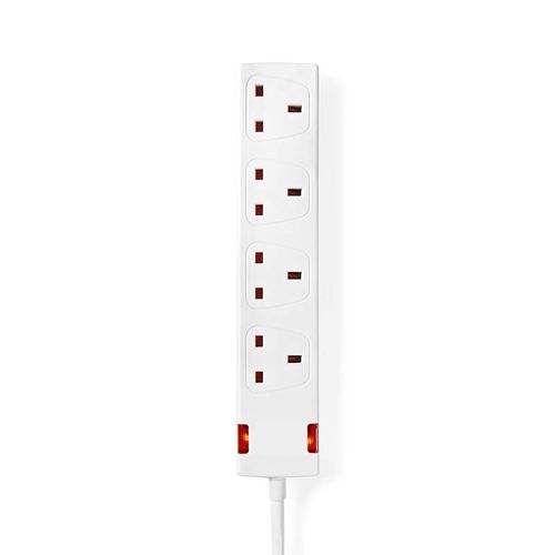 Extension Socket | Type G | 4-Way | 5.00 m | 3120 W | 13 A | Kind of grounding: UK Plug Earth pin | 230 V AC 50/60 Hz | Socket angle: 90 ° | H05VV-F 3G1.5mm² | White EXS450G1WT 5412810305391