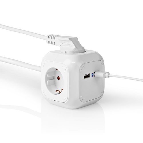 Extension Socket | Type F (CEE 7/7) | 4-Way | 1.50 m | 3680 W | 16 A | Kind of grounding: Side Contacts | 230 V AC 50/60 Hz | Socket angle: 90 ° | H05VV-F 3G1.5mm² | White EXSOC415UFWT 5412810323289