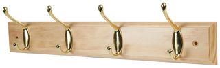 HOOK RAIL, 4 HOOKS, PINE & BRASS D01714