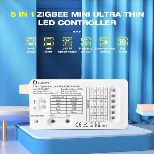 LED valdiklis SLIM, ZigBee +RF, 5-24V 6A/CH , RGB, RGBW, RGB+CCT, CCT, DIM GL-C-002P 6978699220051