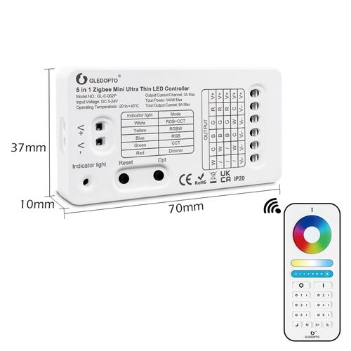 LED valdiklis SLIM, ZigBee +RF, 5-24V 6A/CH , RGB, RGBW, RGB+CCT, CCT, DIM GL-C-002P 6978699220051