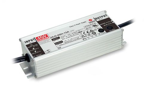 High efficiency LED power supply 24V 2.5A, adjusted, PFC, IP65, MEAN WELL HLG-60H-24A