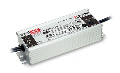 High efficiency LED power supply 24V 2.5A, dimming, PFC, IP67, MEAN WELL HLG-60H-24B