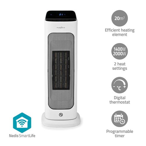 SmartLife Ceramic PTC Fan Heater | Wi-Fi | 2000 W | 2 Heat Settings | Oscillation | Display | 10 - 49 °C | Android™ / IOS | White HTFA20WTW