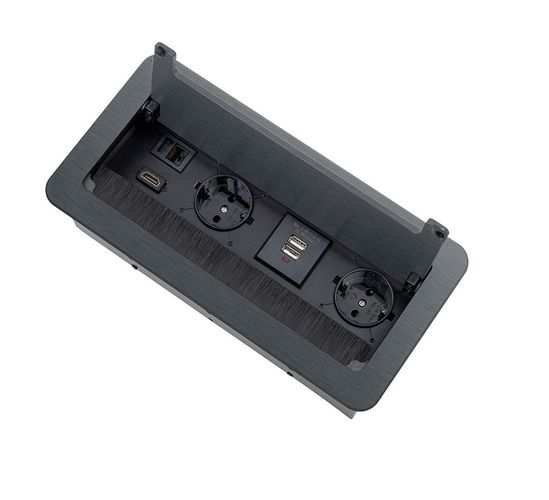 INBOX furniture socket, 2 x Schuko, 1x USB, 1x USB-C, HDMI, RJ45 3m black INBOX-CZ-DE-3,0-02 5908293405784