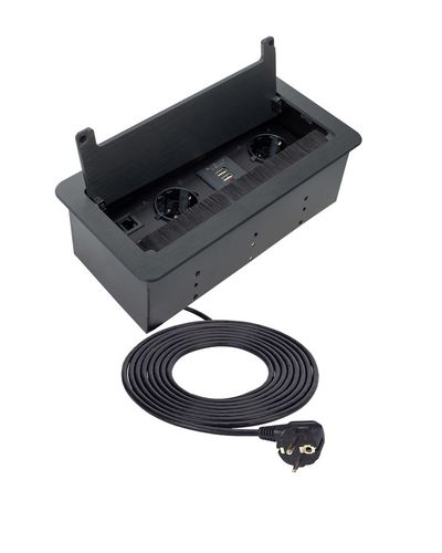 INBOX furniture socket, 2 x Schuko, 1x USB, 1x USB-C, HDMI, RJ45 3m black INBOX-CZ-DE-3,0-02 5908293405784