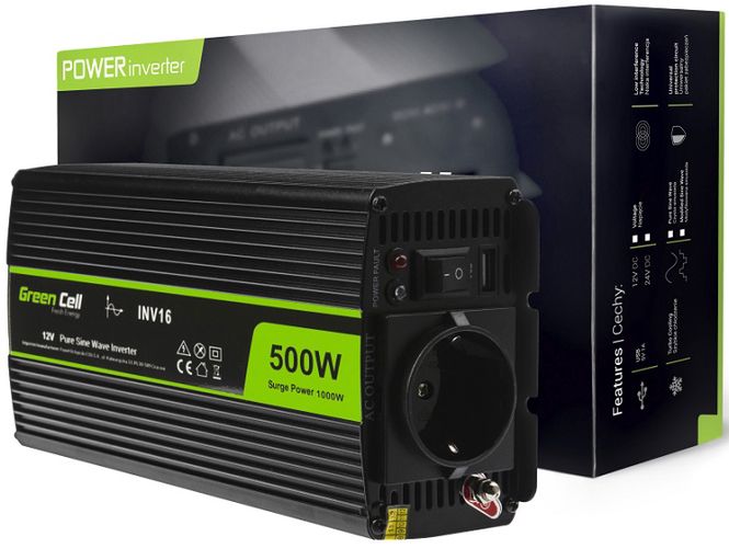 Power Inverter 12V/230V 500W(1000W), Pure Sine Wave INV16 5903317226901