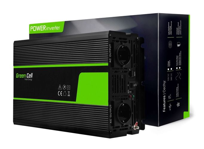 Power Inverter 24V/230V 1500W(3000W), Pure Sine Wave, GREEN CELL INV19