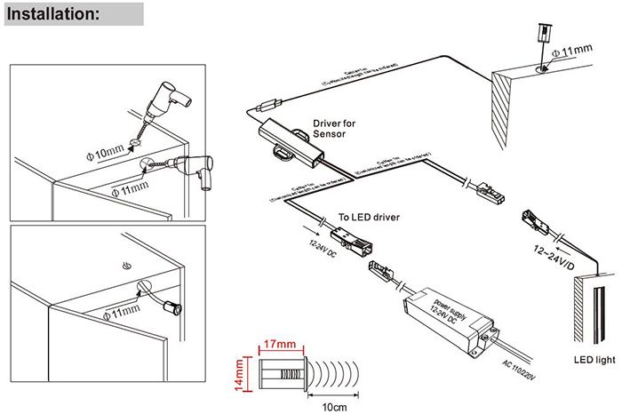 LED controller for furnitures, DOOR, 12-24Vdc, IR sensor, recessed IR008-D