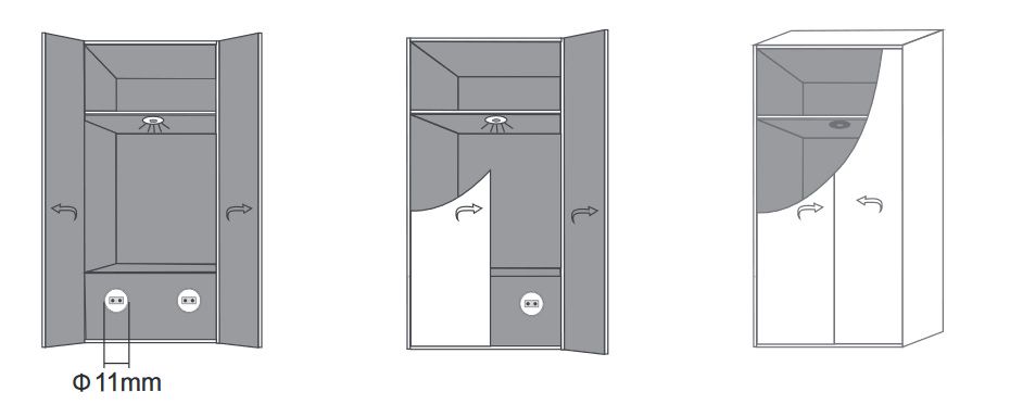 LED switch, 12-24V 4A, ON-OFF, two sensors, recessed, plastic, white, for door/hand motion IR010