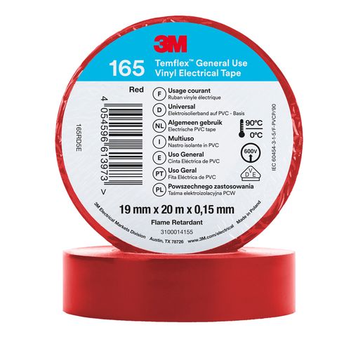 Vinyl Electrical Tape 3M Temflex 165 19mmx0.15mmx20m, red, 3M IZ/3M/165R-20 4054596613973