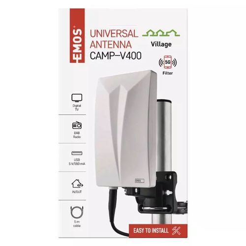 Universal outdoor/indoor DVB-T antenna with amplifier CAMP-V400 0–80 km EMOS J0802 8592920118894