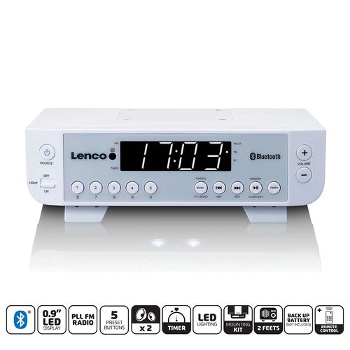 FM Kitchen Radio with Bluetooth® LED Lighting and Timer White KCR-100WH 8711902041221
