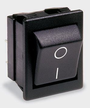 Rocker switch; (ON)-OFF, nonfixed, 4pins. 16A/250Vac, 22.1x30mm, DPST  black KE/BI/2A