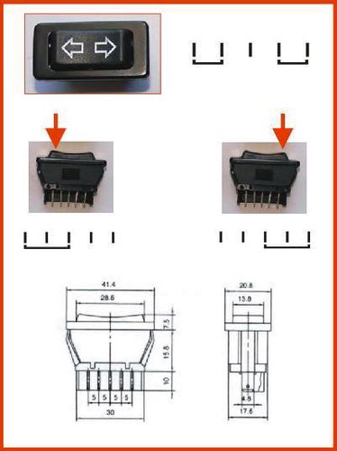 Rocker switch; (ON)-OFF-(ON) nonfixed, 5pins. 20A/12Vdc, 41.4x20.8mm, DPDT, black KE/MI/5A 5901436724612