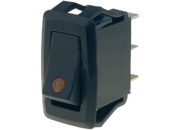 Rocker switch; (ON)-OFF, nonfixed, 3pins. 10A/250Vac, 27.2x13.6mm illuminated, SPST yellow 12V LED KE/MI/2A-Y