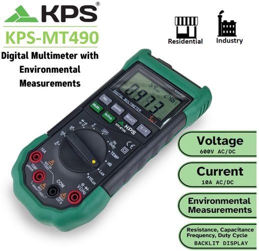 Digital multimeter with environmental measurements: temperature, relative humidity, sound level and luminosity, KPS MT490 8435394774718