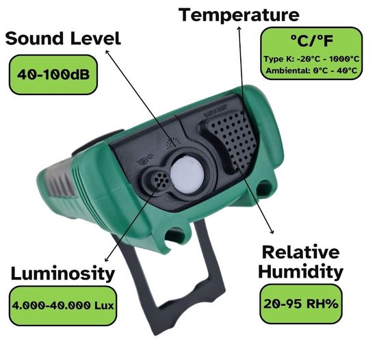 Digital multimeter with environmental measurements: temperature, relative humidity, sound level and luminosity, KPS MT490 8435394774718