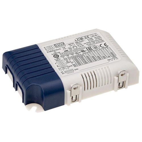 25W multiple-stage output current LED power supply with dimming function 350/500/600/700/900/1050mA, MEAN WELL LCM-25