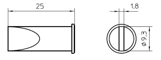 LHT F - Soldering tip, chisel, 9.3 mm for WSP 150 width A: 9.3 mm thickness B: 2.0 mm. W/LH-TF