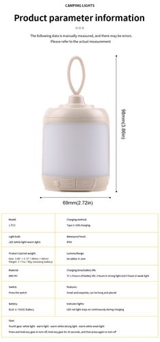 Portable camping light LT03, rechargable USB-C 55lm SUPERFIRE-LT03 6975515775962