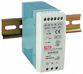 60W miniature single output DIN rail power supply 24V 2.5A, MEAN WELL MDR-60-24