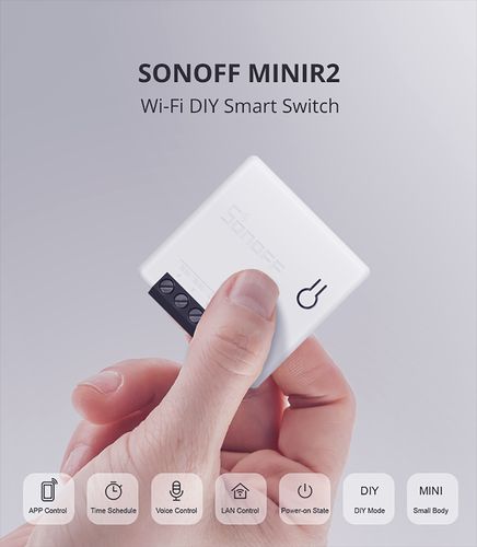 Smart Wi-Fi switch SONOFF MINI R2, 2200W, 230VAC, controlled by App, possibility to manage by voice SONOFF-MINI 6920075776195