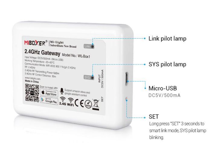 LED control system's Mi Light wireless GATEWAY, Wi-Fi, MiBoxer ML-WL-BOX1 6970602180766