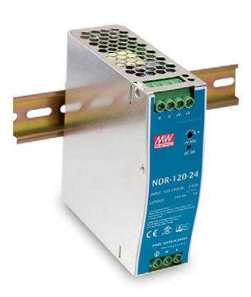 120W single output DIN rail power supply 24V 5A, MEAN WELL NDR-120-24