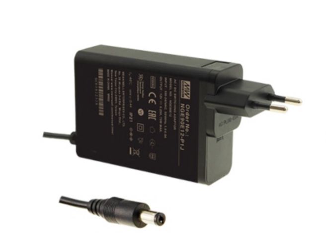 90W single output power supply 12V 6.25A plug in adaptor, 5.5x2.1mm, high reliable, extreme small, wall-mounted, Industrial, MEAN WELL NGE90E12-P1J
