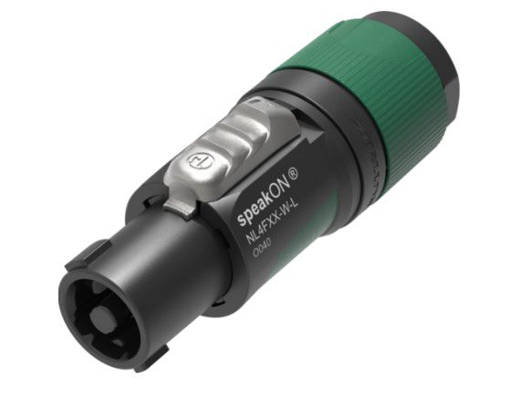 4 pole speakON cable connector, screw terminal assembly, chuck type strain relief for cable diameters 10 to 16 mm NTR-NL4FXX-W-L