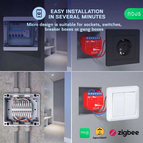 Nous B3Z ZigBee Smart Switch Module 2 channels, with Power Meter NOUS-B3Z