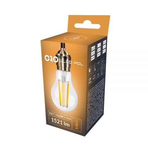 LED bulb E27 230V A60 10.5W, 1521lm, FILAMENT, warm white 2700K, ORO ORO04138 5902533196449