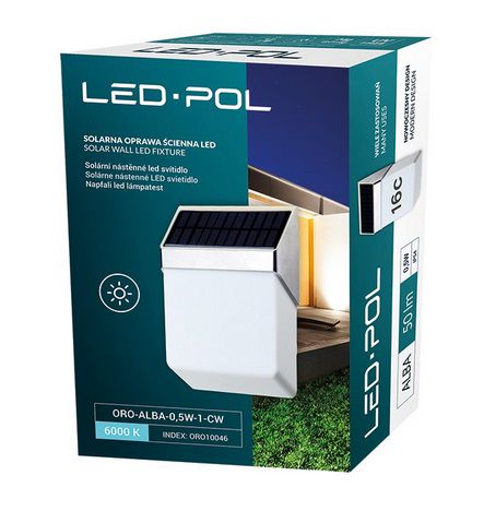 Solar LED lamp,  0,5W, 6000K, 50 Lm, 218x146,5mm, IP54,  battery 2000mAh ORO10046