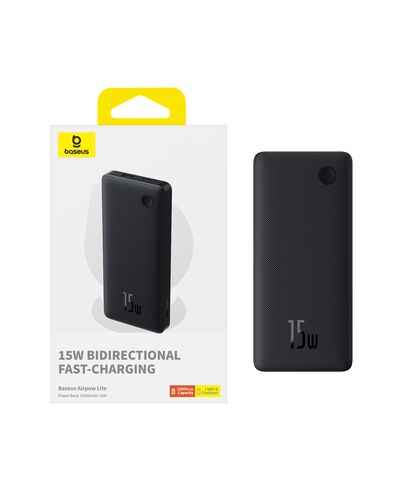 LiPo Powerbank 10000mAh 15W USB + USB-C Airpow Lite black BASEUS P10067500123-00 6932172652593