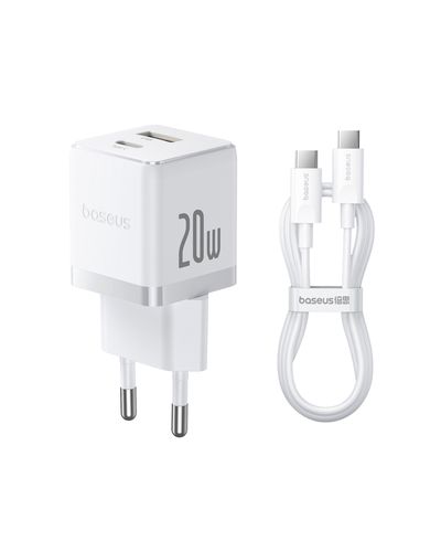 Wall Fast Charger Palm 20W USB + USB-C QC3.0 PD3.0 with USB-C Cable 1m, White P10111608213-01 6932172677374