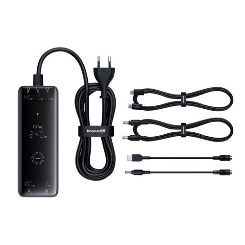 Desktop Fast Charger Digital GaN Intelligent 240W USB + 3xUSB-C + DC 5.5mm PD3.1 with USB-C 1m Cable, Black P10163901113-00 6932172646110