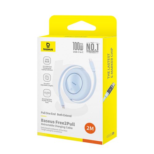 Cable USB C - USB C 100W 2m retractable galaxy blue Free2Pull BASEUS P10364500313-00 6932172668570