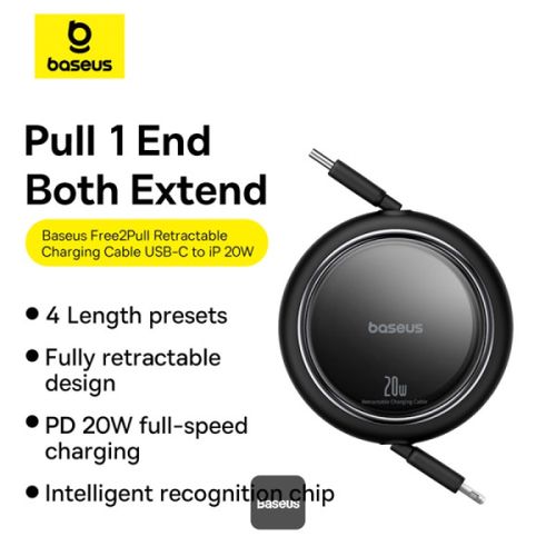 Cable USB C - IP Lightning 20W 1m retractable Black Free2Pull BASEUS P10364501111-00