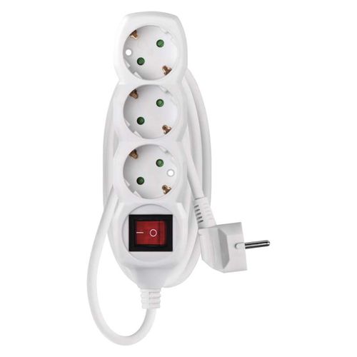 Current Extension cable 1.5m, 3x1.5 mm² 3 sockets + switch white P1321R