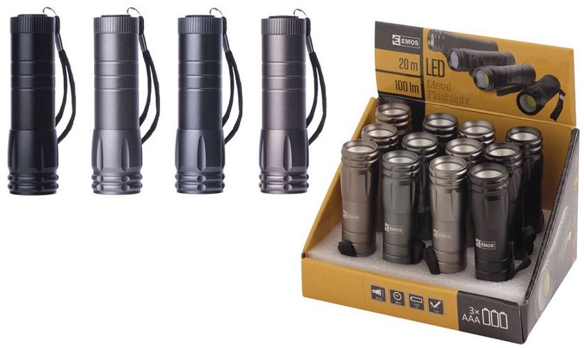 LED flashlight, metal, COB, 3x AAA, 100lm, EMOS P4705