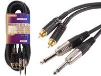 PROFESSIONAL AUDIO CABLE, 2x RCA PLUG MALE TO 2x 6.35mm JACK MONO MALE (5m) PAC118