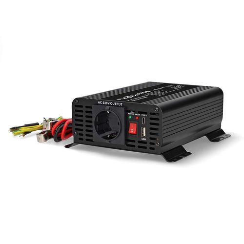 Power Inverter Pure Sine Wave | Input voltage: 12 V DC | Device power output connection(s): Type F (CEE 7/3) / USB-A / USB-C™ | 230 V AC 50 Hz | 300 W | Peak power output: 600 W | Screw Terminal | Pure Sine Wave | Fuse | Black PIP30012FBK 5412810448951